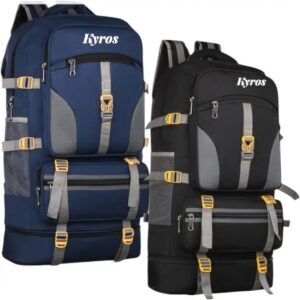 kyros expandable travel outdoor sport camping hiking trekking bag 60l combo 02 waterproof backpack (black, blue, 75 l)